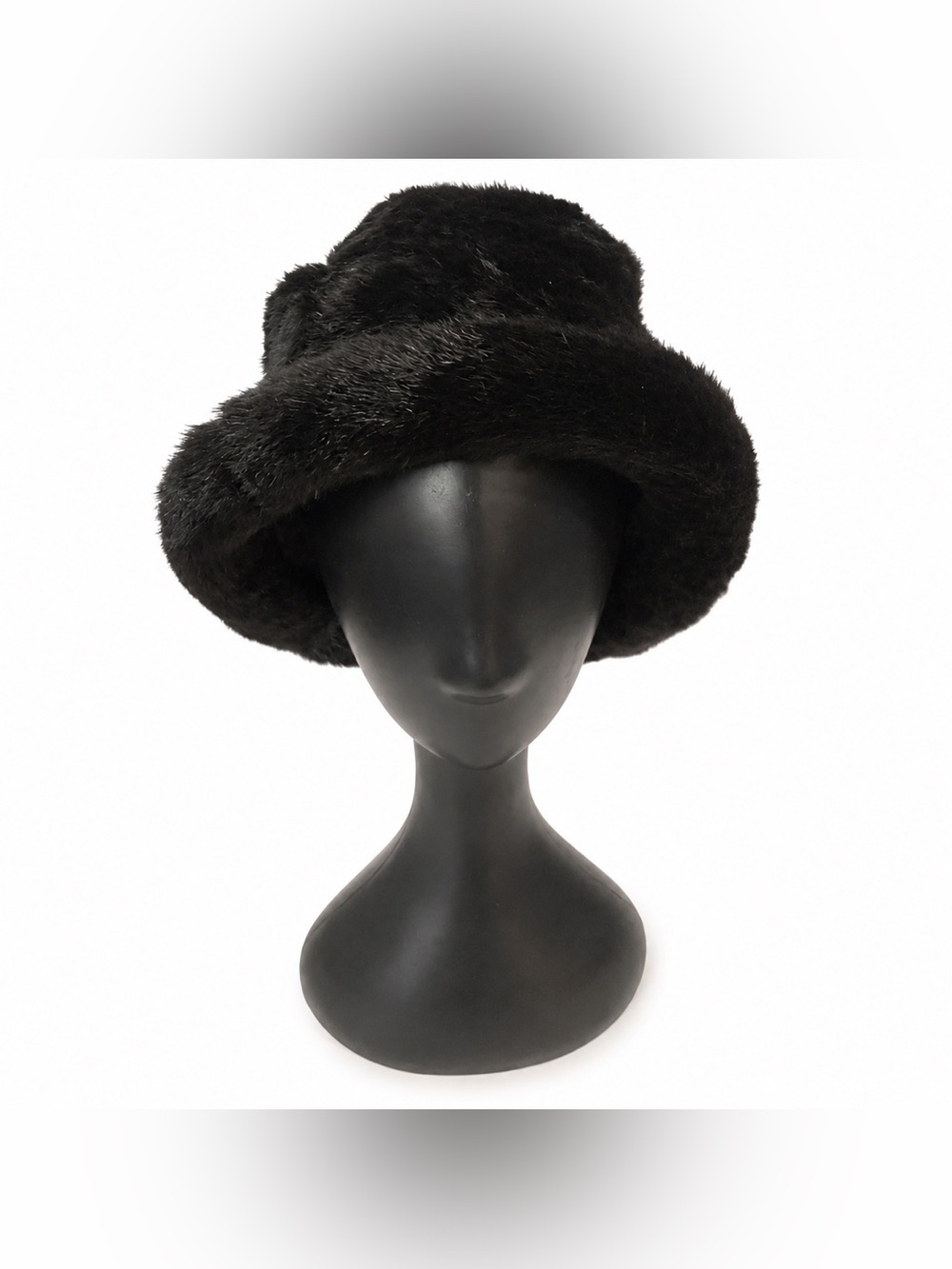 Vintage Black Faux Fur Bucket Hat